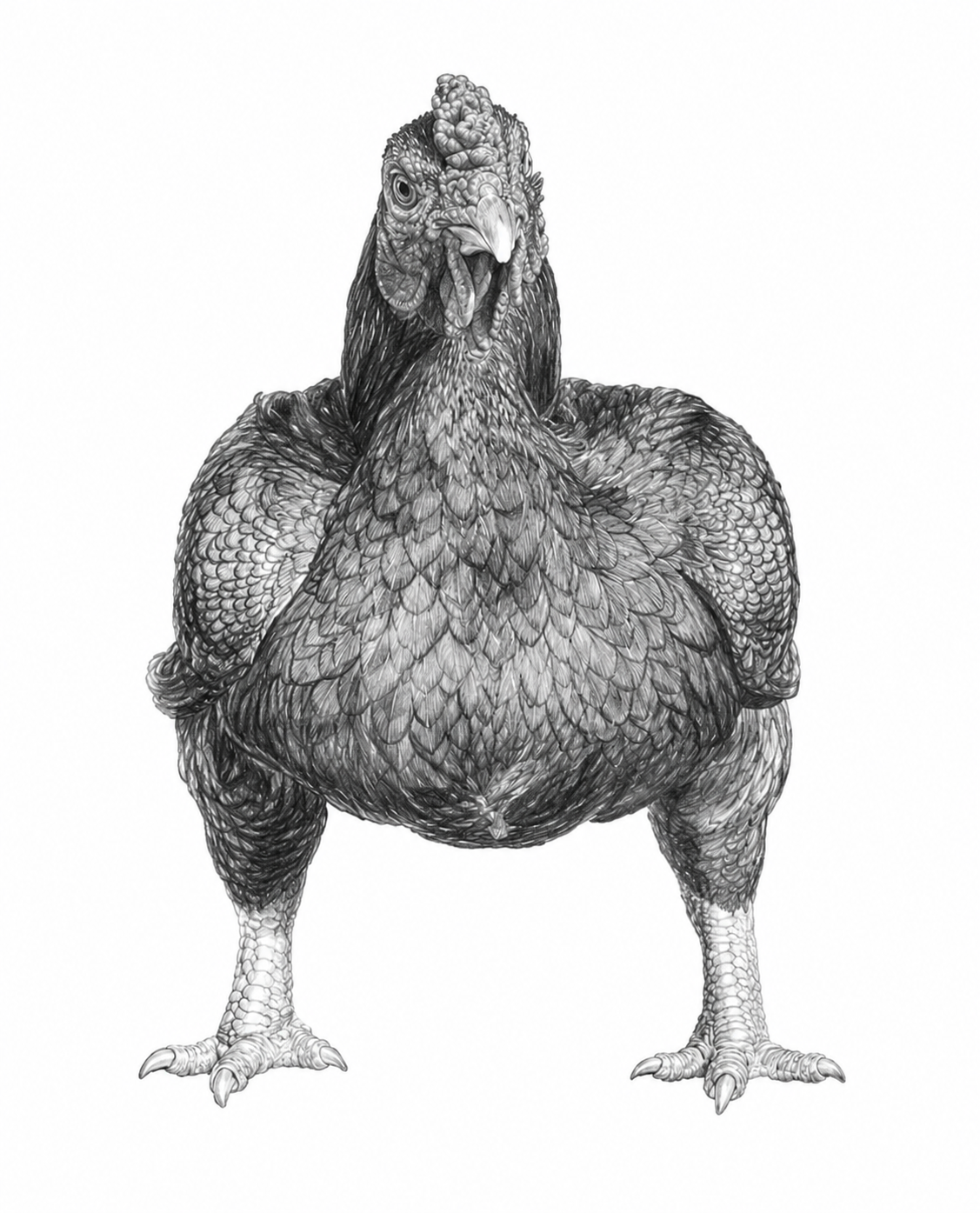 Pencil drawing — Bantam Double Laced Blue Indian Game cock